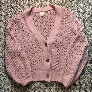 a new day Pink Crochet Knit Babydoll V-Neck Button Cardigan Womens Small